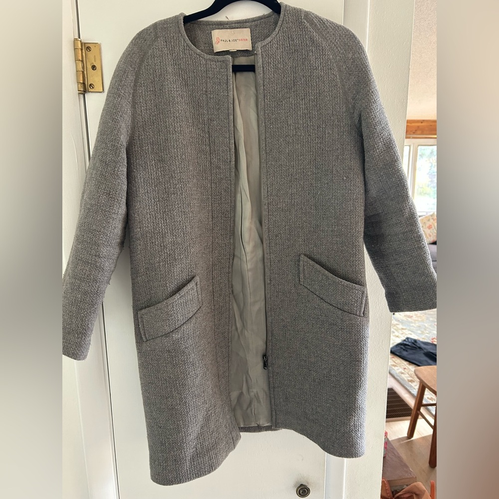 Paul and Joe Sister Gray Longline wool Blend Coat